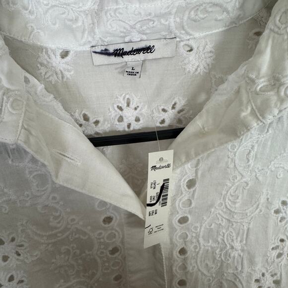 Madewell Embroidered Oversized Button-Up Shirt Womens L White Eyelet Long Sleeve - Picture 5 of 8